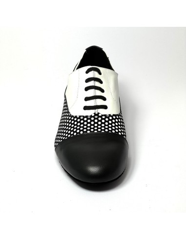 Scarpa da ballo uomo ballo da sala liscio latino americano tango argentino pelle nera pois bianchi suola bufalo tacco 20