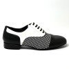 Scarpa da ballo uomo ballo da sala liscio latino americano tango argentino pelle nera pois bianchi suola bufalo tacco 20