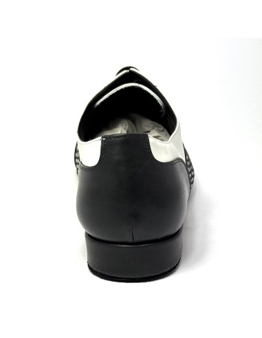 Scarpa da ballo uomo ballo da sala liscio latino americano tango argentino pelle nera pois bianchi suola bufalo tacco 20