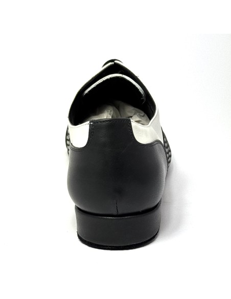 Scarpa da ballo uomo ballo da sala liscio latino americano tango argentino pelle nera pois bianchi suola bufalo tacco 20
