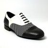 Scarpa da ballo uomo ballo da sala liscio latino americano tango argentino pelle nera pois bianchi suola bufalo tacco 20