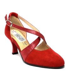 Scarpa da ballo donna ballo da sala liscio latino tango camoscio rosso glitter rosso sottopiede memory suola bufalo  tacco 65