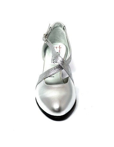 Scarpa da ballo donna ballo da sala liscio latino tango pelle argento glitter argento sottopiede memory suola bufalo tacco 50
