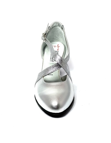 Scarpa da ballo donna ballo da sala liscio latino tango pelle argento glitter argento sottopiede memory suola bufalo tacco 50