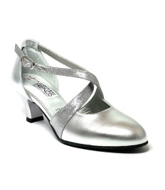 Scarpa da ballo donna ballo da sala liscio latino tango pelle argento glitter argento sottopiede memory suola bufalo tacco 50