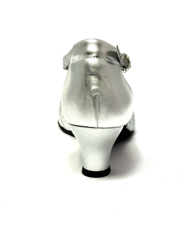 Scarpa da ballo donna ballo da sala liscio latino tango pelle argento glitter argento sottopiede memory suola bufalo tacco 50