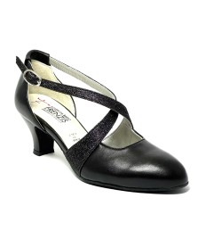 Scarpa da ballo donna ballo da sala liscio latino tango pelle nera glitter nero sottopiede memory suola bufalo tacco 50