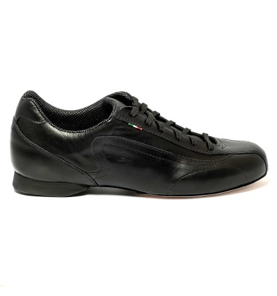 Sneakers da ballo per uomo latino americano tango argentino ballo da sala liscio pelle nera suola cuoio pomiciato  tacco 20