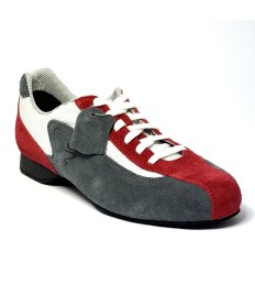 Sneakers da ballo uomo latino tango argentino ballo da sala tessuto bianco camoscio rosso grigio suola bufalo tacco 20