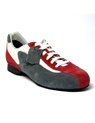 Sneakers da ballo uomo latino tango argentino ballo da sala tessuto bianco camoscio rosso grigio suola bufalo tacco 20