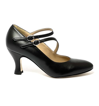 Scarpa da ballo donna ballo da sala liscio latino tango pelle nera sottopiede memory suola cuoio pomiciato tacco 70