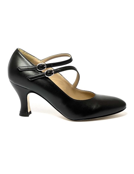 Scarpa da ballo donna ballo da sala liscio latino tango pelle nera sottopiede memory suola cuoio pomiciato tacco 70