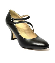 Scarpa da ballo donna ballo da sala liscio latino tango pelle nera sottopiede memory suola cuoio pomiciato tacco 70