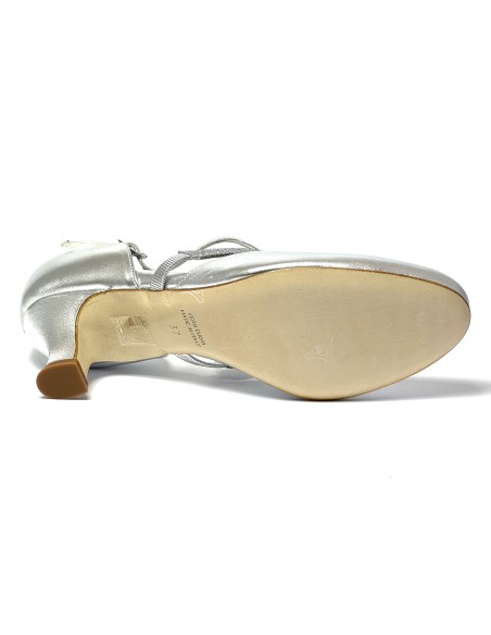 Scarpa da ballo donna ballo da sala liscio latino tango pelle argento glitter argento memory suola cuoio pomiciato tacco 50