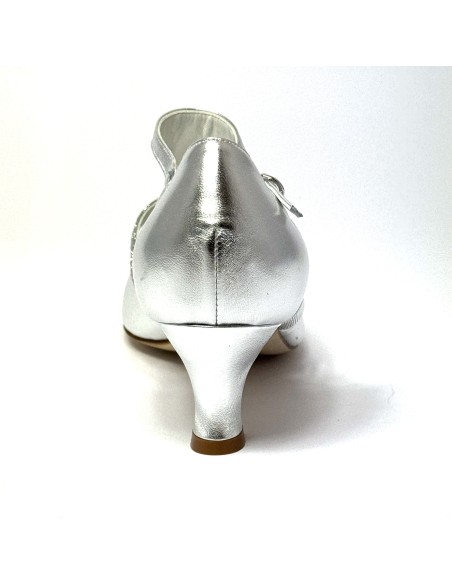 Scarpa da ballo donna ballo da sala liscio latino tango pelle argento glitter argento memory suola cuoio pomiciato tacco 50