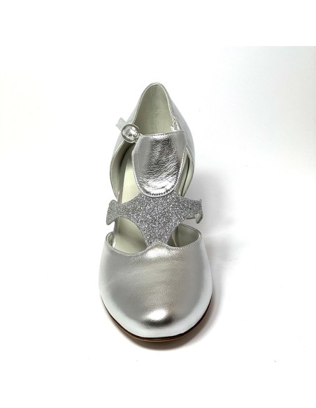 Scarpa da ballo donna ballo da sala liscio latino tango pelle argento glitter argento memory suola cuoio pomiciato tacco 50
