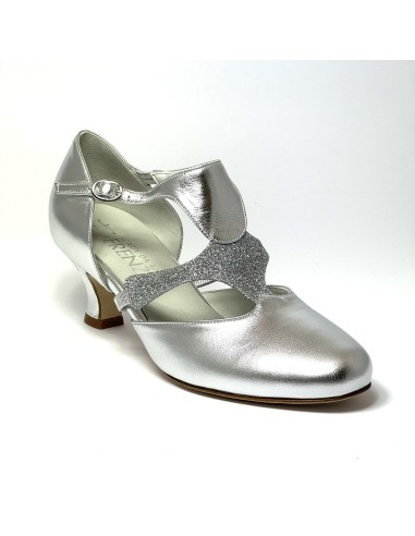 Scarpa da ballo donna ballo da sala liscio latino tango pelle argento glitter argento memory suola cuoio pomiciato tacco 50