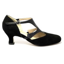 Scarpa da ballo donna ballo da sala liscio latino tango camoscio glitter pelle nera memory suola cuoio pomiciato tacco 50