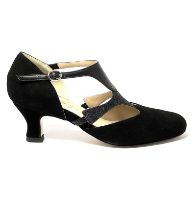 Scarpa da ballo donna ballo da sala liscio latino tango camoscio glitter pelle nera memory suola cuoio pomiciato tacco 50