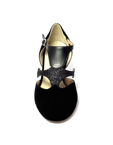 Scarpa da ballo donna ballo da sala liscio latino tango camoscio glitter pelle nera memory suola cuoio pomiciato tacco 50