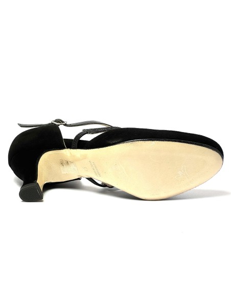 Scarpa da ballo donna ballo da sala liscio latino tango camoscio glitter pelle nera memory suola cuoio pomiciato tacco 50