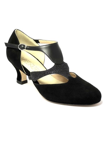 Scarpa da ballo donna ballo da sala liscio latino tango camoscio glitter pelle nera memory suola cuoio pomiciato tacco 50
