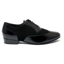 Scarpa da ballo uomo ballo da sala liscio tango latino sottopiede memory vernice nera camoscio nero suola bufalo tacco 25