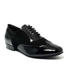 Scarpa da ballo uomo ballo da sala liscio tango latino sottopiede memory vernice nera camoscio nero suola bufalo tacco 25