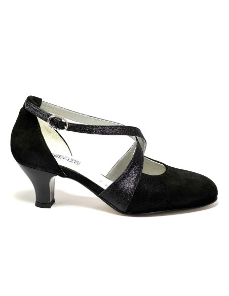 Scarpa da ballo donna ballo da sala liscio latino tango nabuk polvere nero glitter nero suola cuoio pomiciato tacco 50
