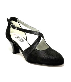Scarpa da ballo donna ballo da sala liscio latino tango nabuk polvere nero glitter nero suola cuoio pomiciato tacco 50