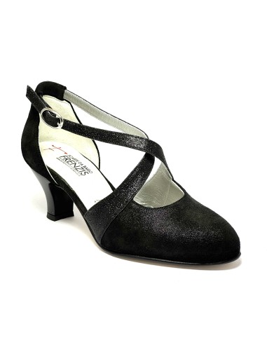 Scarpa da ballo donna ballo da sala liscio latino tango nabuk polvere nero glitter nero suola cuoio pomiciato tacco 50