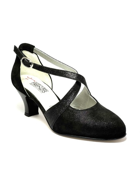 Scarpa da ballo donna ballo da sala liscio latino tango nabuk polvere nero glitter nero suola cuoio pomiciato tacco 50