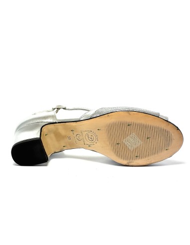 Scarpa da ballo donna latino americano liscio da sala pelle argento glitter argento suola cuoio tacco 40 largo