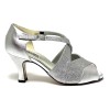 Scarpa da ballo donna latino americano ballo da sala liscio pelle glitter argento suola cuoio pomiciato tacco 70 rocchetto
