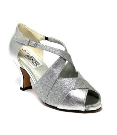 Scarpa da ballo donna latino americano ballo da sala liscio pelle glitter argento suola cuoio pomiciato tacco 70 rocchetto