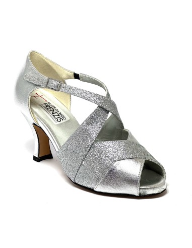 Scarpa da ballo donna latino americano ballo da sala liscio pelle glitter argento suola cuoio pomiciato tacco 70 rocchetto