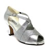 Scarpa da ballo donna latino americano ballo da sala liscio pelle glitter argento suola cuoio pomiciato tacco 70 rocchetto