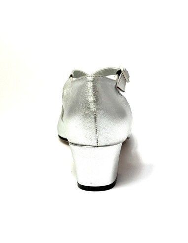 Scarpe da ballo donna ballo da sala liscio pelle argento suola cuoio pomiciato tacco 30 largo