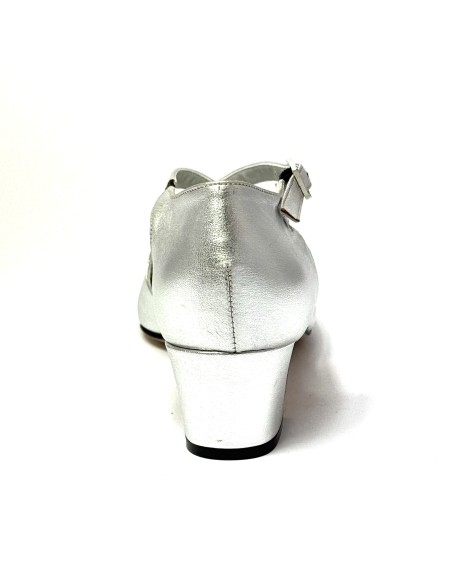 Scarpe da ballo donna ballo da sala liscio pelle argento suola cuoio pomiciato tacco 30 largo