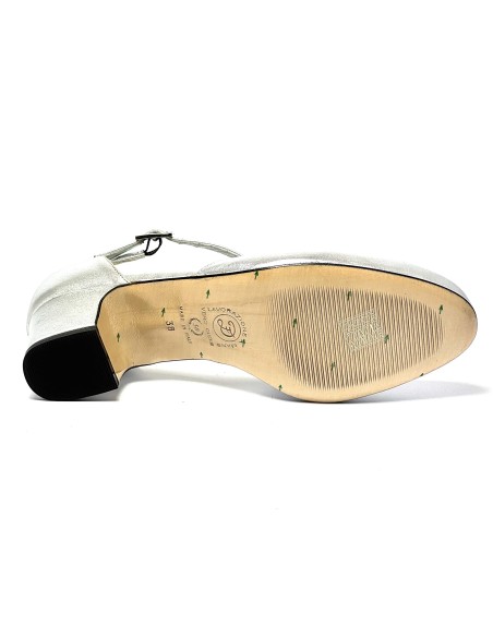 Scarpe da ballo donna ballo da sala liscio pelle argento suola cuoio pomiciato tacco 30 largo