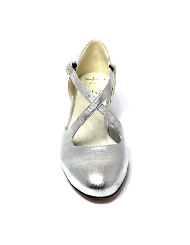 Scarpe da ballo donna ballo da sala liscio pelle argento suola cuoio pomiciato tacco 30 largo