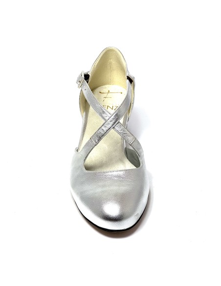 Scarpe da ballo donna ballo da sala liscio pelle argento suola cuoio pomiciato tacco 30 largo