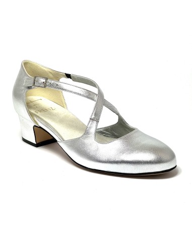 Scarpe da ballo donna ballo da sala liscio pelle argento suola cuoio pomiciato tacco 30 largo