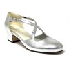 Scarpe da ballo donna ballo da sala liscio pelle argento suola cuoio pomiciato tacco 30 largo