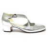 Scarpe da ballo donna ballo da sala liscio pelle argento suola cuoio pomiciato tacco 30 largo