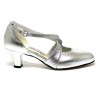 Scarpa da ballo donna ballo da sala liscio pelle glitter argento suola cuoio pomiciato tacco 50