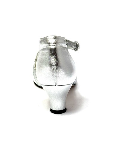 Scarpa da ballo donna ballo da sala liscio pelle glitter argento suola cuoio pomiciato tacco 50