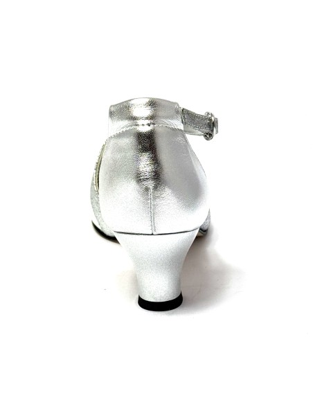 Scarpa da ballo donna ballo da sala liscio pelle glitter argento suola cuoio pomiciato tacco 50