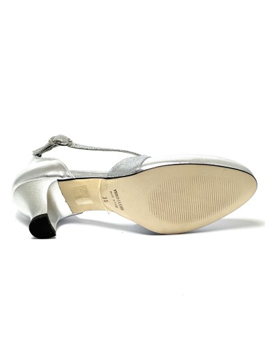 Scarpa da ballo donna ballo da sala liscio pelle glitter argento suola cuoio pomiciato tacco 50