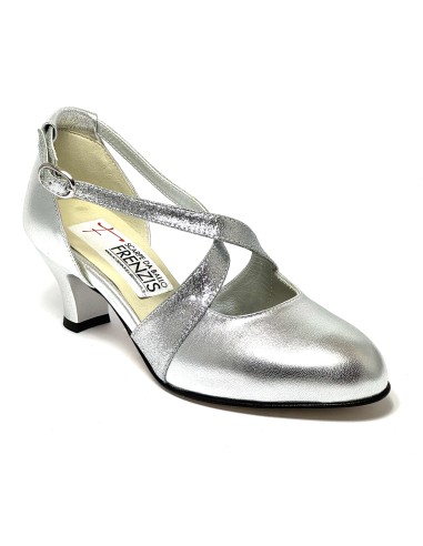 Scarpa da ballo donna ballo da sala liscio pelle glitter argento suola cuoio pomiciato tacco 50